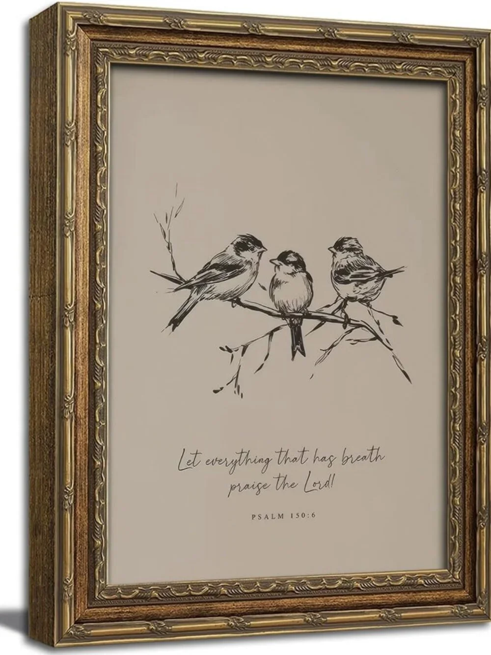 Vintage Gold Framed Bible Verse Wall Art | Neutral Farmhouse Sparrow Decor